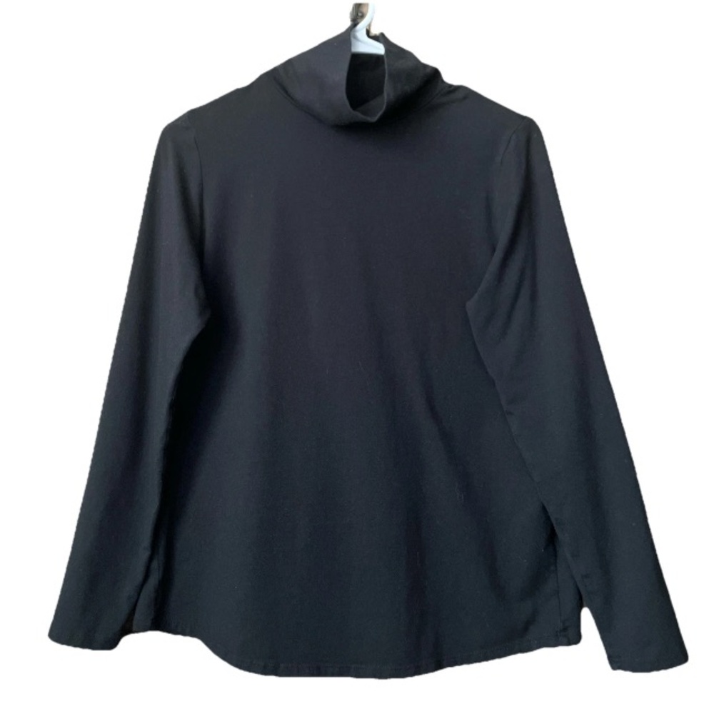 J Jill Classic Black Jersey Turtleneck Tunic Top PS Cotton Spandex Rayon Stretch